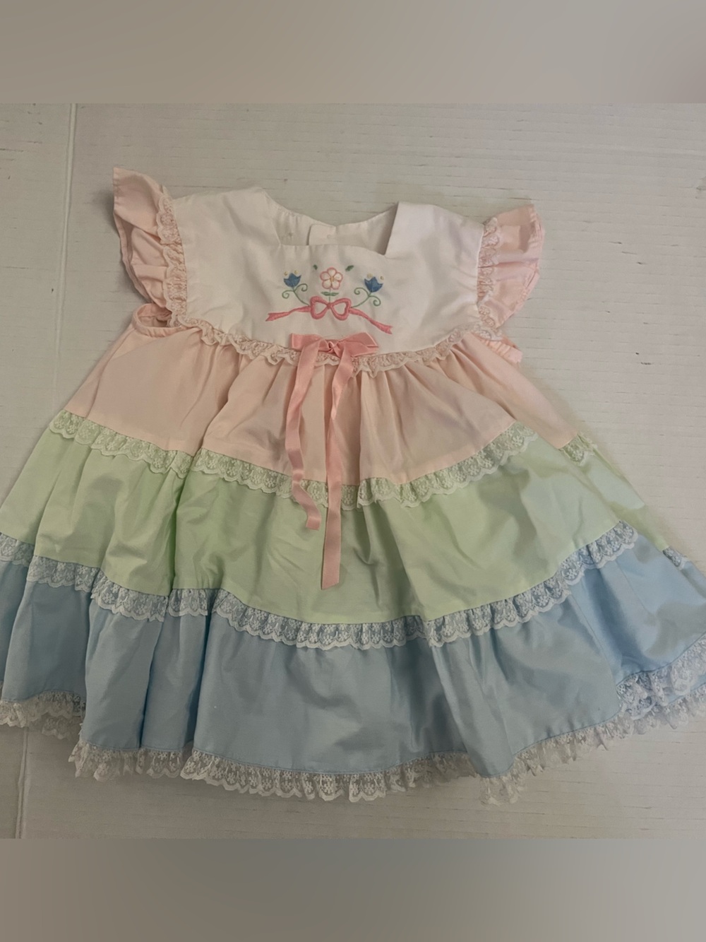 Pastel Tiered Baby Dress with Embroidered Bodice